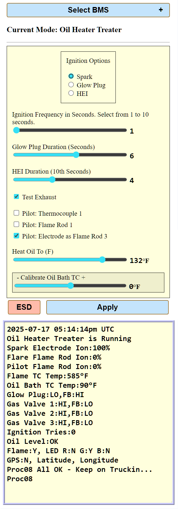Sensor and Ignition Settings